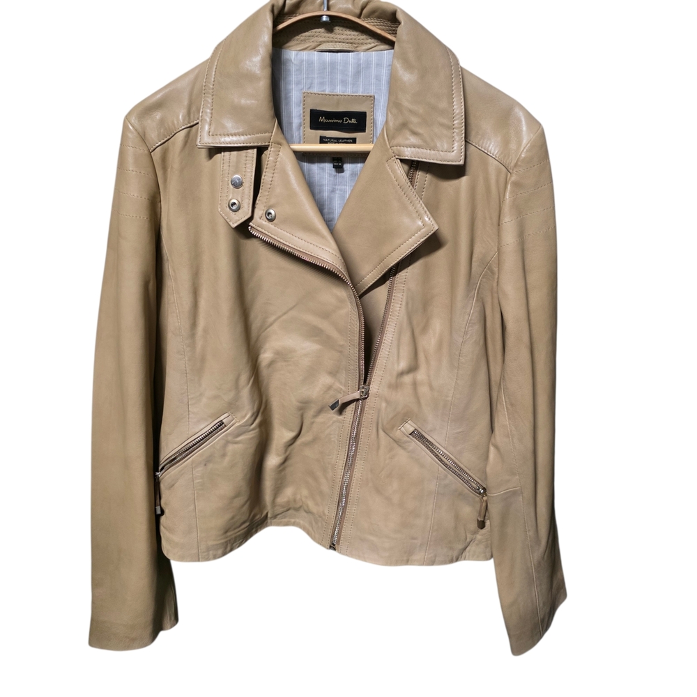 Massimo‎ Dutti XL Super Soft Tan Leather Moto Biker Jacket Quiet Luxury